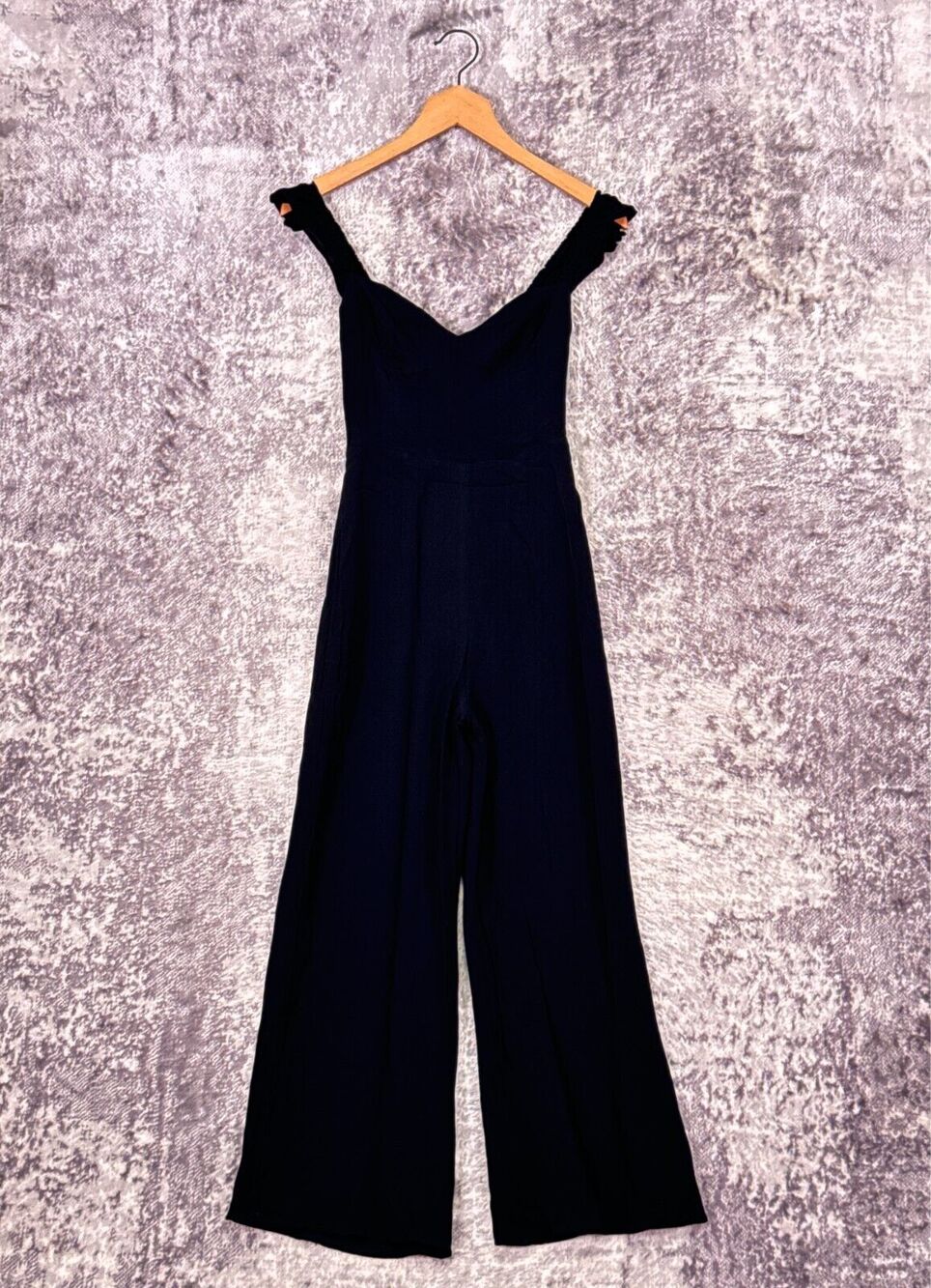 Reformation Jumpsuit 2 Womens Black Smocked Back Crepe Ruffle Strap